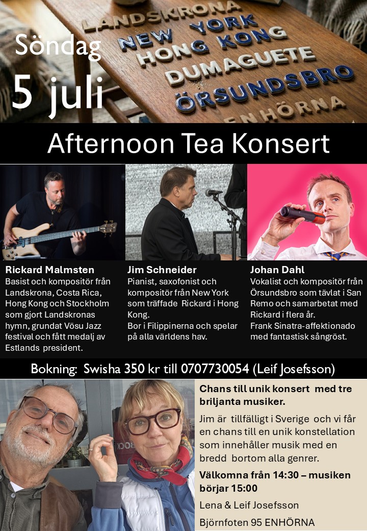 Affisch: Rickard Malmsten, Jimmy Schneider & Johan Dahl, 5 juli 2026